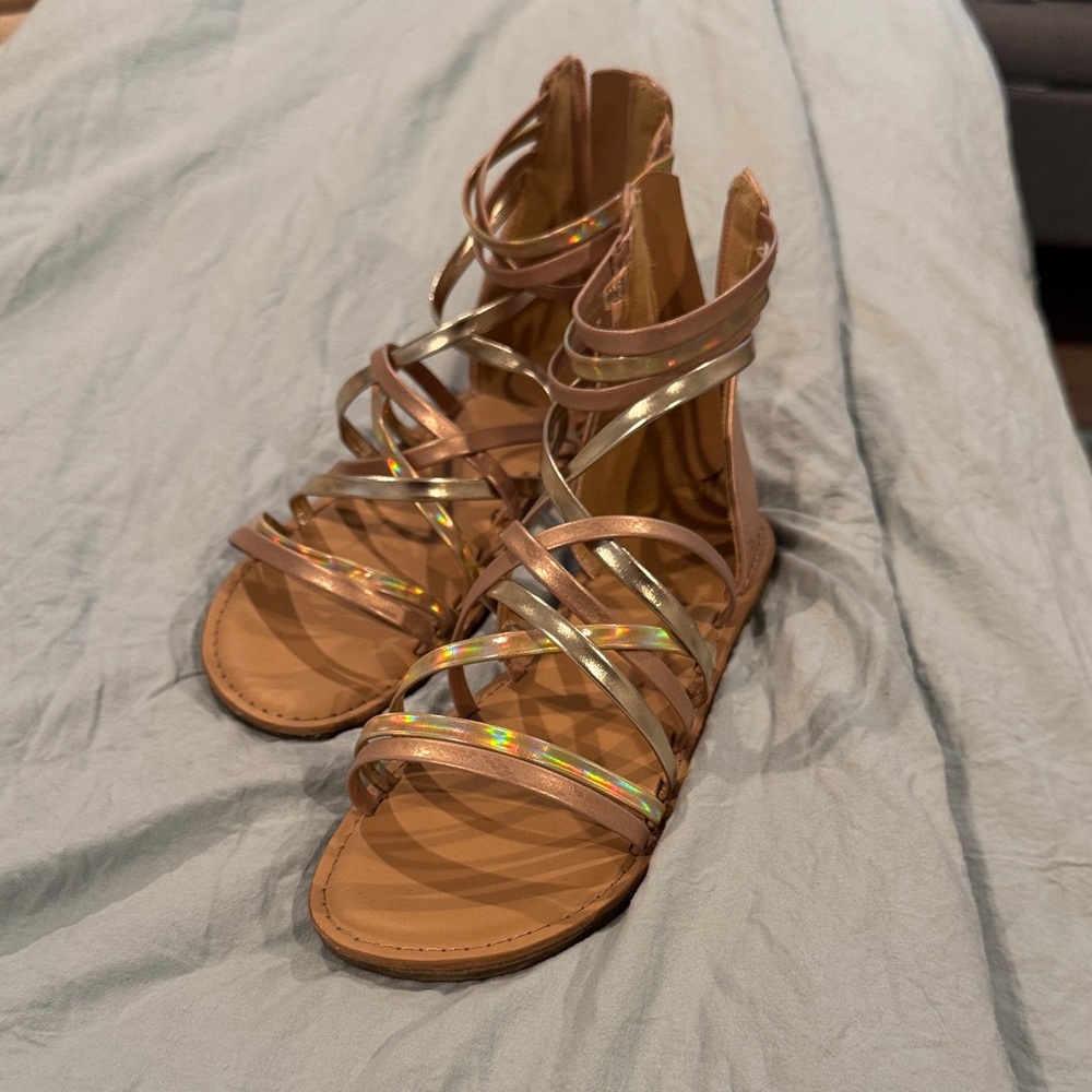 Girls Strappy Sandals - Metallic and Tan